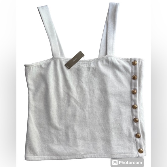 J.Crew NEW Cream Button tank top in cotton-blend bouclé Size Medium - Picture 11 of 11